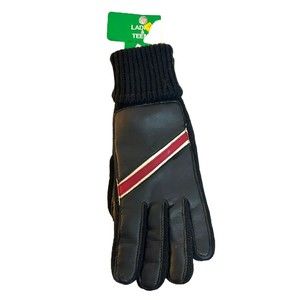Vtg Knit Ladies/Teen Winter Gloves Black Knit & Diagonal Red Stripe Pleather NWT